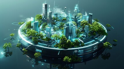 Wall Mural - Futuristic City on a Circular Platform