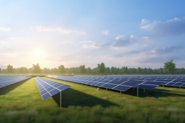 Solar energy farm, sustainable renewable green sun power, eco-friendly electricity