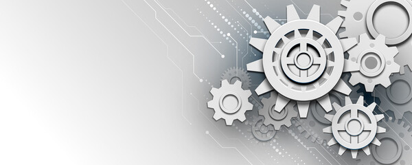 Fototapete - Technology background, concept of cogs and gears in the form of digital communication connection structure
