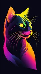 Wall Mural - Outline cat abstract neon outline