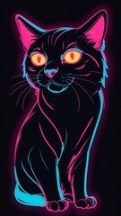 Wall Mural - Outline cat abstract neon outline