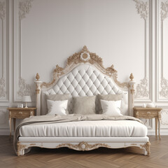 Wall Mural - there is a bed with a headboard and pillows on it