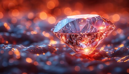 Poster - sparkling diamond close-up with mesmerizing reflections and bokeh effects, captured in vibrant light