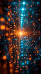 Poster - abstract digital background with glowing orange and blue lights, creating a futuristic and dynamic v