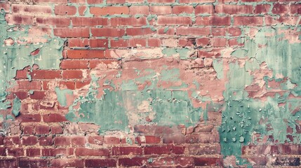 Wall Mural - Faded Red Brick Wall Texture with Grunge Background and Copy Space