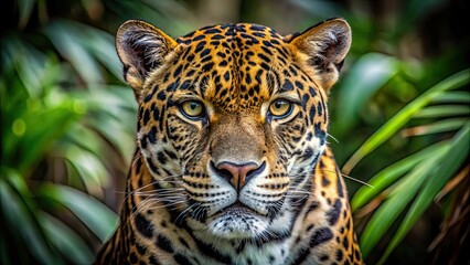 intense and fierce jaguar staring directly into the camera in the wild , jaguar, wildlife, intense, 