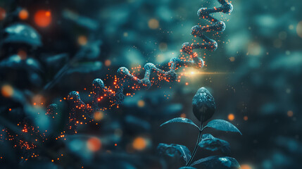 Poster - Advanced 3D rendering of a gene editing instrument with a DNA strand, representing the forefront of genetic research and biotechnology.
