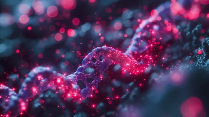 Poster - Detailed 3D visualization of a gene editing tool precisely targeting a DNA strand, showcasing cutting-edge biotechnology.