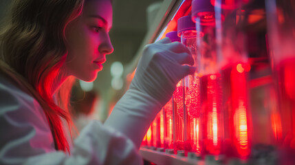 Poster - Medical research lab with DNA analysis, featuring biotechnology scientists, laboratory equipment, and advanced medical technology for health and scientific research.