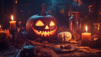 halloween pumpkin with candles