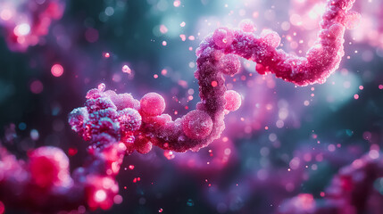 Poster - A pink and purple strand of DNA with a blue background