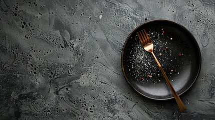 Poster - Clean plate after eating dessert with fork on stylish cement background