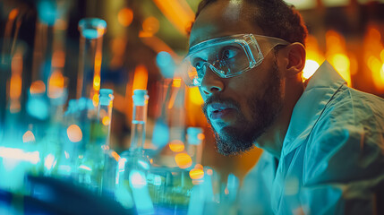 Poster - Scientist working on biotechnology innovations in a sleek, modern indoor laboratory, emphasizing the latest in research and technology.