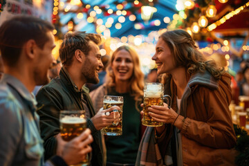 Wall Mural - A group of friends celebrating at the charming festival.