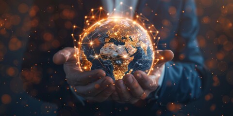 Poster - Person holding a glowing globe with network connections