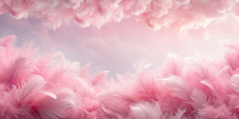 Canvas Print - Pink feathers background resembling fluffy clouds, pink, feathers, background, soft, fluffy, delicate, pastel, elegant