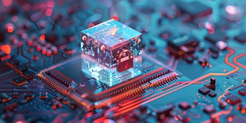 Aufkleber - Glass Cube with a Lock on a Circuit Board