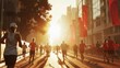 © keystoker - Runners compete in a vibrant city marathon as supporters cheer energetically under the bright morning sun, creating a lively atmosphere, unfocused image