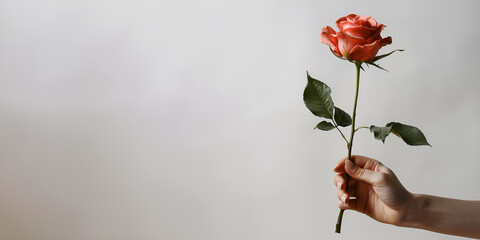 someone holding a single rose in their hand against a white background