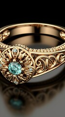 Sticker - golden ring with diamonds