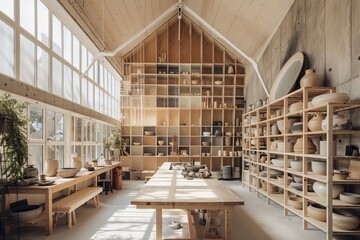 Wall Mural - Modern Pottery Studio with Abundant Natural Light