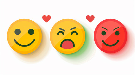 three emoticions of different faces with hearts on a white background