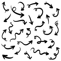 Poster - hand drawn Arrows icons Set. arrow icon with various directions. Doodle vector illustration. isolated on a white background