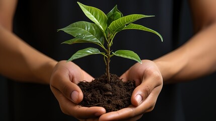 Canvas Print - hands holding a plant