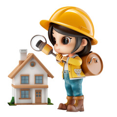 Poster - Girl with 3D Home Inspection, on isolated transparent background