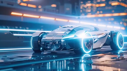 Poster - futuristic car driving through city at night, render a futuristic concept car equipped with state-of