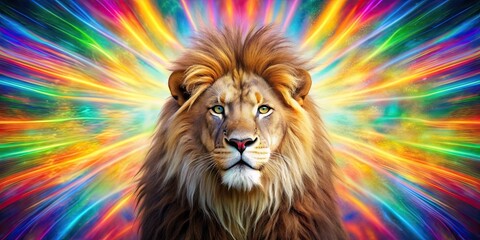 Wall Mural - psychedelic lion ray burst of light on colorful abstract background, psychedelic, lion, ray burst, l