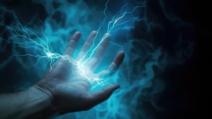 Poster - A hand emerges from a swirling blue electric energy, its fingers reaching out towards the viewer