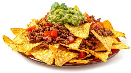 Canvas Print - Nachos with Ground Beef, Guacamole and Tomatoes