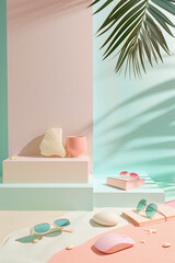 Wall Mural - there is a pink and green table with a plant and sunglasses