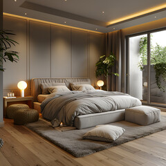 Wall Mural - there is a bed with pillows and pillows on the floor