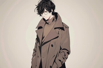 anime man wear trench coat