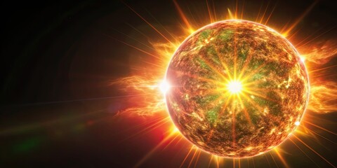 Wall Mural - abstract natural sun flare shining brightly against a black background, sun, flare, light, bright, a