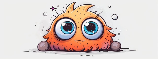 Poster -  A cartoon character with large blue eyes sits next to an orange creature of similar size, both possessing big blue eyes