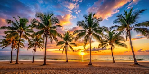 Wall Mural - serene beach sunset scene with palm trees , beach, sunset, palm trees, tranquil, serene, tropical, p