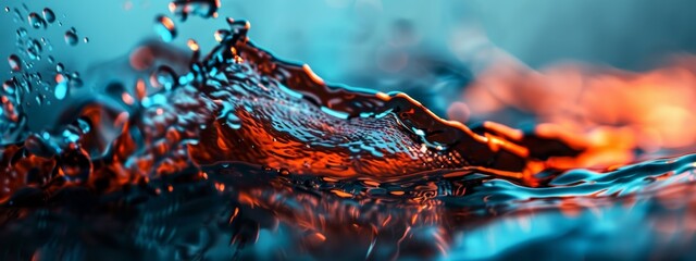 Poster -  A tight shot of a water droplet, displaying bottom hues of orange and blue