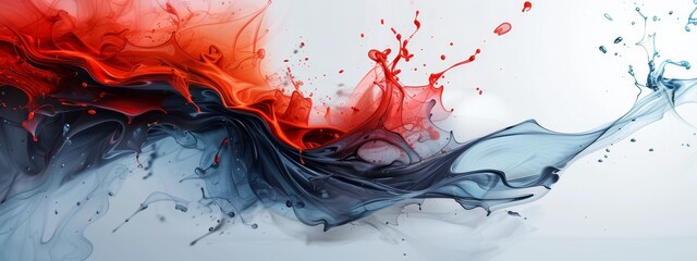 Wall Mural -  A red, white, and blue liquid swirls against a white and blue backdrop; the current creates red and black vortices