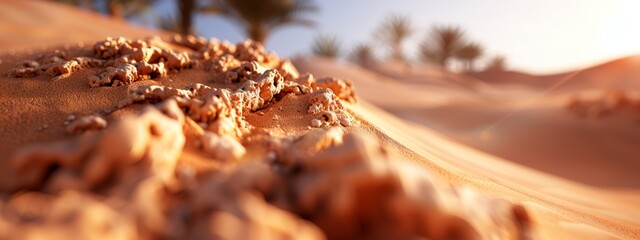 Sticker -  A desert scene with copious sand in the foreground and sparse trees in the background