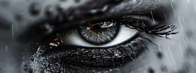 Sticker -  A tight shot of an eye, adorned with tears on its outer and inner rim