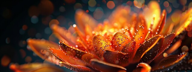 Wall Mural -  A flower in close-up, wet with dewdrops on its petals, and a blurred background