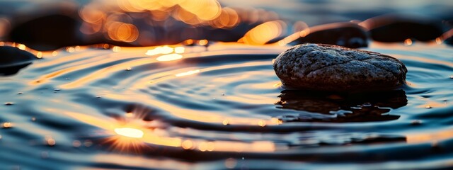 Wall Mural -  A tight shot of a submerged rock, surrounded by shimmering water reflecting abundant light