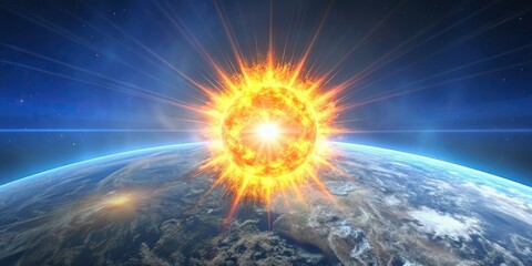Wall Mural - solar flare erupting from the sun's surface, solar flare, space, sun, astronomy, explosion, energy, 