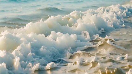 Poster - A close-up view of a wave gently lapping against the shore on a beach, Smooth waves gently lapping against the shore