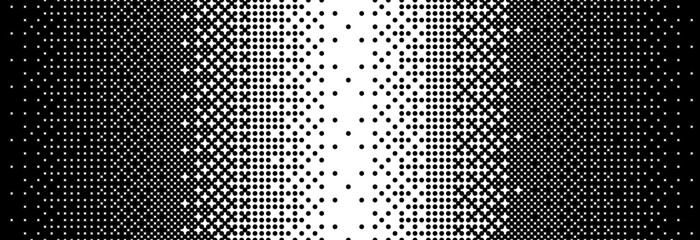 Poster - Fading bitmap gradient texture. Black and white dither pattern background. Abstract pixelated glitchy pattern. 8 bit video game screen wallpaper. Vanishing halftone backdrop. Vector retro pixel art