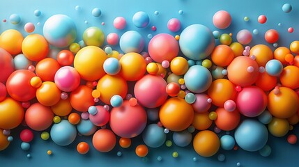 Wall Mural -   A painting of colorful balloons soaring in the sky with iridescent bubbles at their base