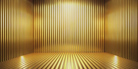 Wall Mural - Golden striped room with abstract background and bright light, golden, striped, room, abstract, background, bright, light